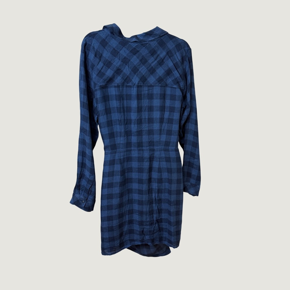 Sanctuary Blue Plaid Linen Blend Wrap Shirt Dress XL Fall Dark Preppy Grunge NWT - Picture 6 of 7